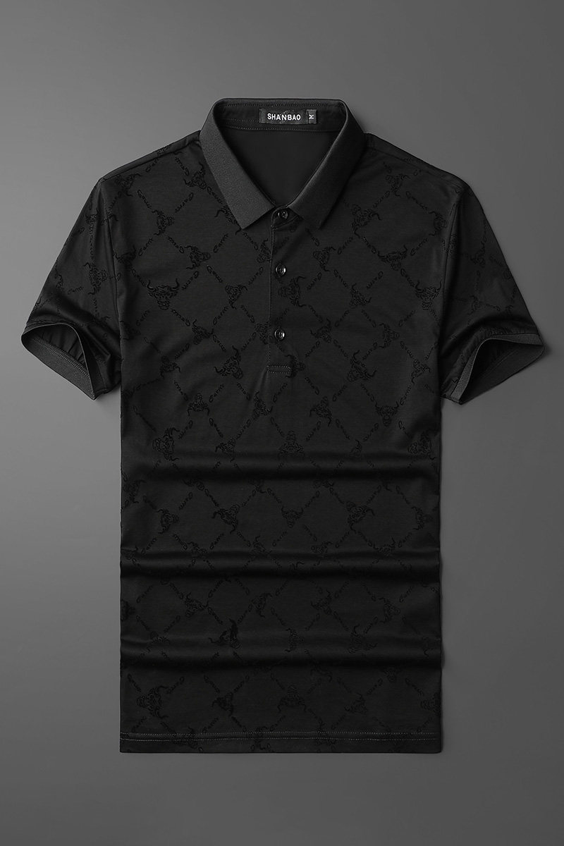 2024新款高端植绒翻领Polo衫钱塘6016-E0402-P85平铺,男装Polo衫,钱塘6016