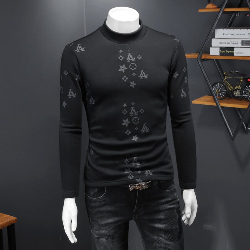 新款秋冬男装高领印花加绒加厚长袖T恤钱塘6016-C3334-P95,男装T恤,钱塘6016