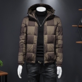 2022连帽羽绒服男冬装格子带帽子90白鸭绒钱塘6016-F5059-P290灰，男装羽绒服，钱塘6016
