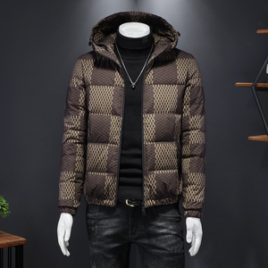 2022连帽羽绒服男冬装格子带帽子90白鸭绒钱塘6016-F5059-P290灰图片