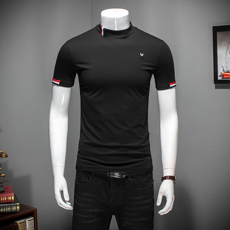 2024新款薄款丝光棉半短袖T恤中领打底衫-钱塘6016-504P60 黑色图片