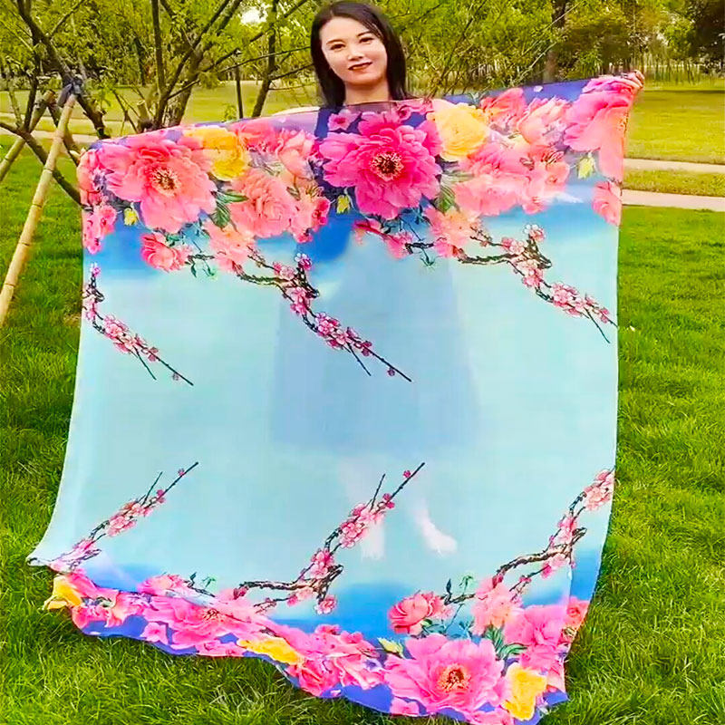 轻薄丝巾少女2025秋冬新款桃花纱巾披肩印花高级旅游防晒粉色围巾