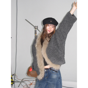HEYGIRL黑哥 灰雾信笺 轻奢65羊毛圈圈呢+貉子毛松弛廓形保暖外套
