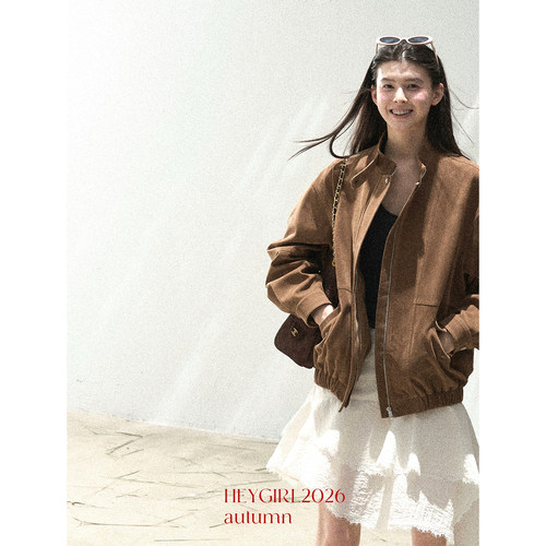 HEYGIRL黑哥 棕影叙事 复古老钱 雾感廓形收腰显瘦小立领夹克外套