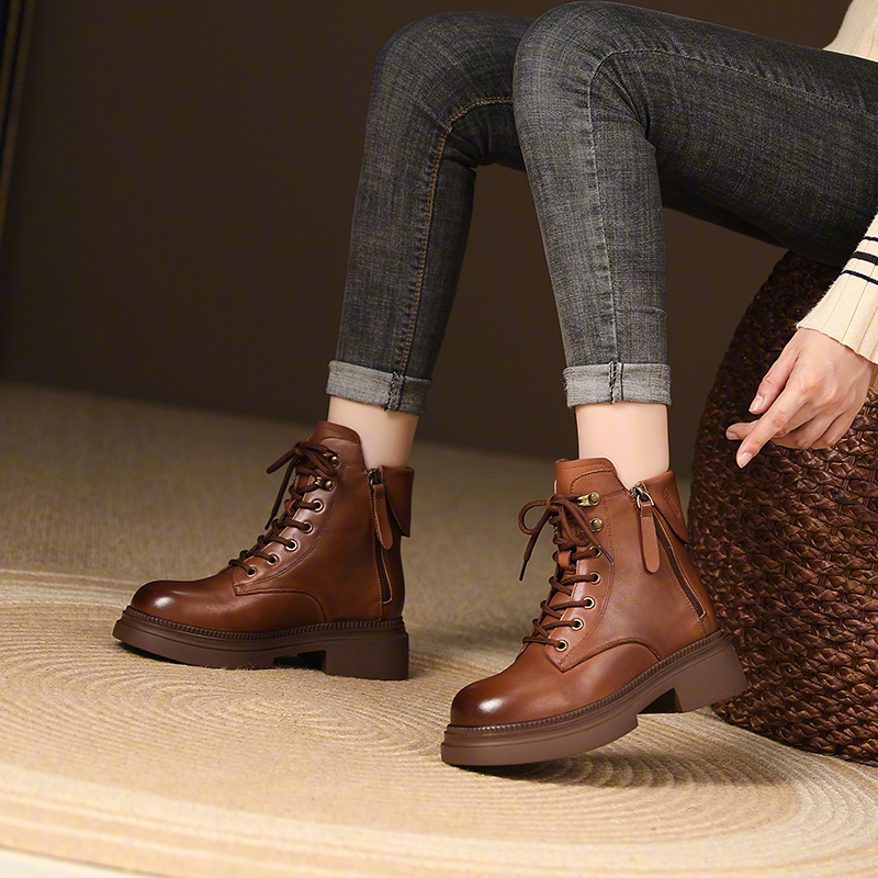 马丁靴女真皮厚底短靴