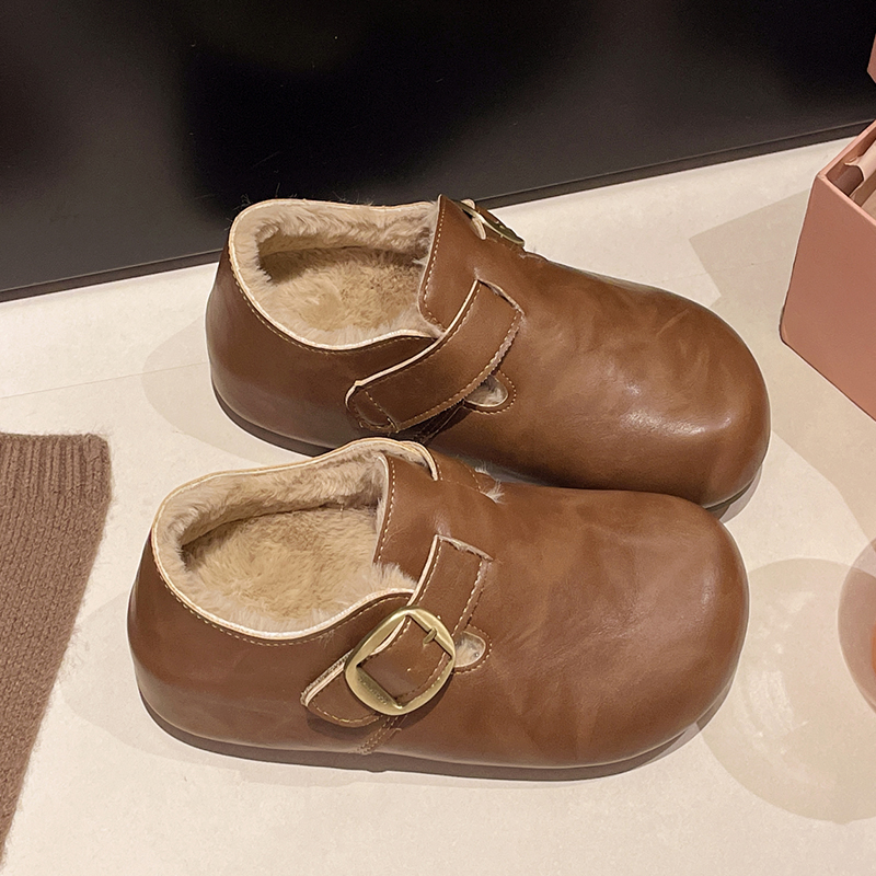 加绒勃肯小皮鞋女内增高秋冬季新款复古时尚皮带扣不累脚休闲单鞋