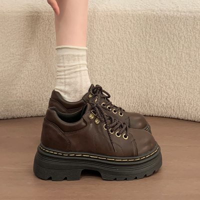英伦风德比鞋女内增高春秋季新款超火小个子厚底皮鞋百搭乐福单鞋