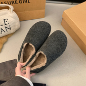 超软勃肯鞋 休闲懒人一脚蹬踩跟豆豆单鞋 女秋冬季 加绒保暖2024新款