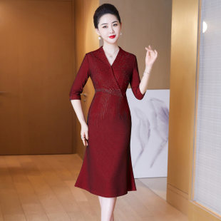 喜婆婆婚宴裝 時(shí)尚 夏裝 連衣裙 高貴高端洋氣婚禮結(jié)婚媽媽禮服年輕款