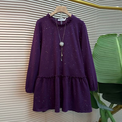 2025新款花边长袖上衣大码女装遮肉宽松撒星衬衫胖MM显瘦洋气大衫