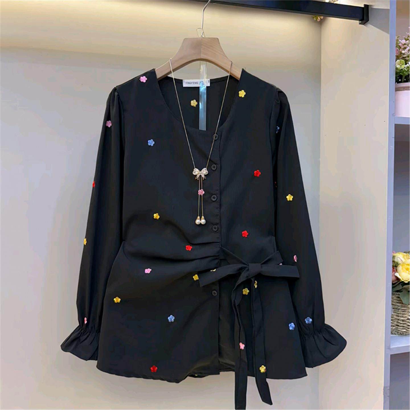 2025冬季新款大码女装胖MM欧货卡通刺绣收腰设计时尚休闲百搭衬衫