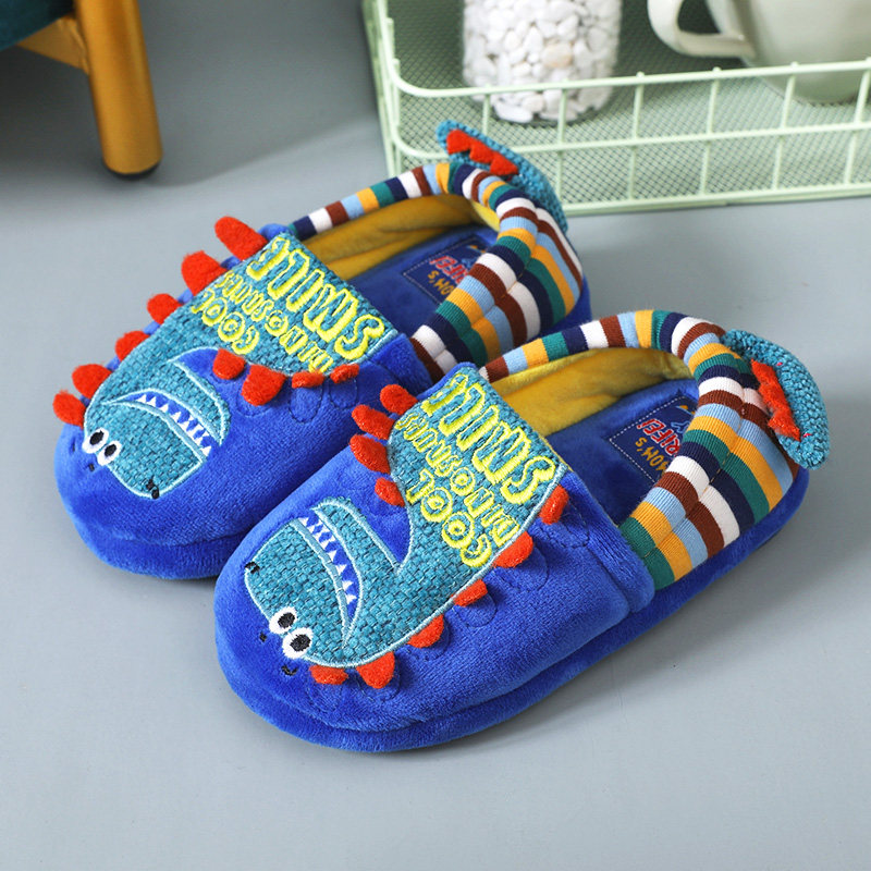 儿童棉拖鞋包跟秋冬室内家居鞋防滑软底卡通恐龙男童中大童棉拖鞋