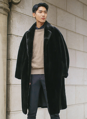 美国进口本黑貂皮大衣男整貂中长款皮毛一体海宁男装水貂皮草外套