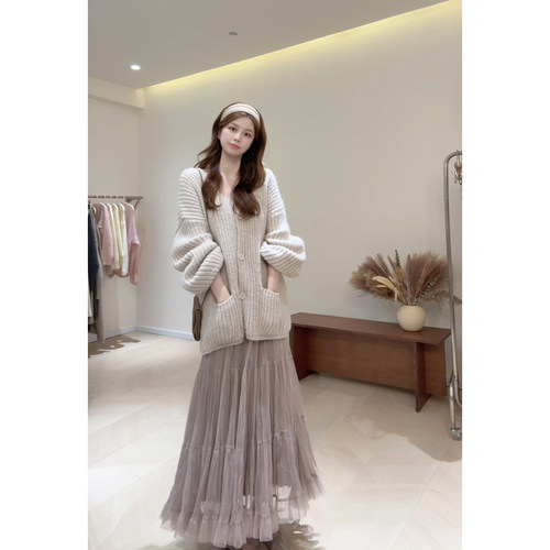 KD62雾灰紫纱裙伞裙长裙