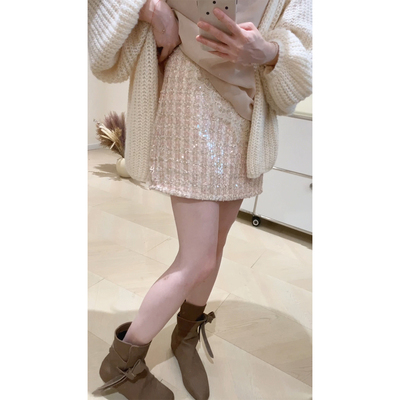 KD53 blingbling亮片小香粗花呢A字短裙