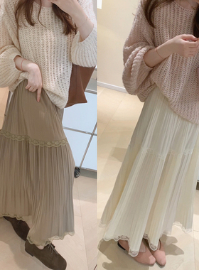 KD30抗皱垂坠加厚褶皱蕾丝半身裙