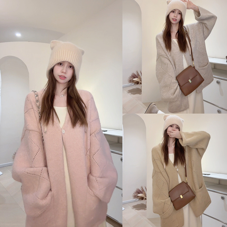 KG05重磅菱格慵懒宽松大毛衣外套