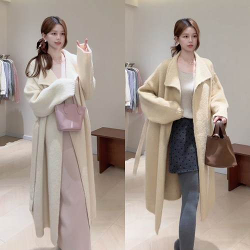 KG12 重磅翻领气质长款大被子毛衣外套