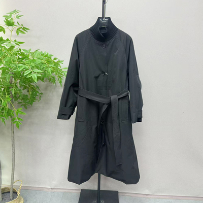 复古毛线立领褶皱袖加棉风衣单排扣25冬英伦风韩版大衣女潮2557Y