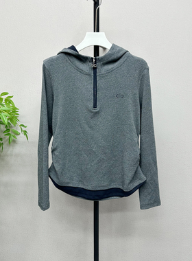 欧洲站新款半拉链连帽女装长袖T恤打底衫修身显瘦百搭上衣25365X