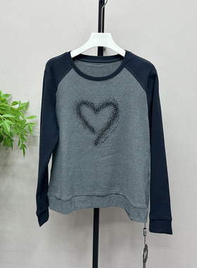 2025冬款重工烫钻爱心撞色插肩袖套头宽松圆领长袖卫衣女253120X
