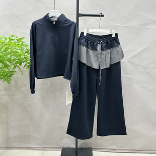 套装 时尚 女2606H 立领半拉链卫衣松紧屁帘阔腿长裤 欧货2026春新款