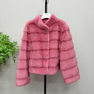 2026春款 仿水貂毛皮毛一体外套女立领加厚环保皮草毛毛上衣6619H