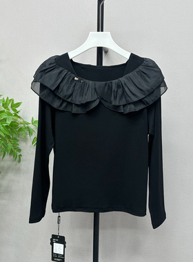 欧货娃娃领拼接长袖T恤衫女2025冬季新款修身显瘦洋气上衣253135X