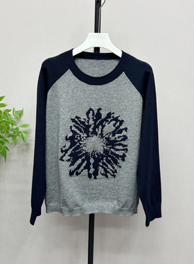 2025冬新款时尚气质圆领长袖针织衫女秋冬印花百搭上衣洋气86963H