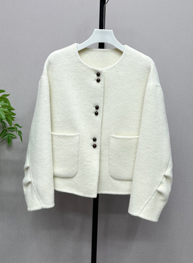 韩版羊毛大衣2025秋新款圆领小个子宽松时尚百搭羊毛外套女82503Z