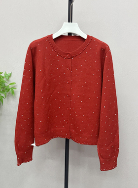 欧洲站重工烫钻复古圆领针织开衫女2026春宽松气质上衣潮9829H