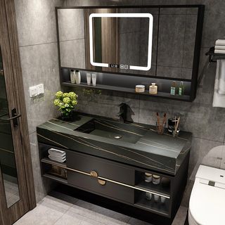 岩板一体盆北欧轻奢浴室柜组合现代简约洗手台脸盆柜洗漱台卫生间