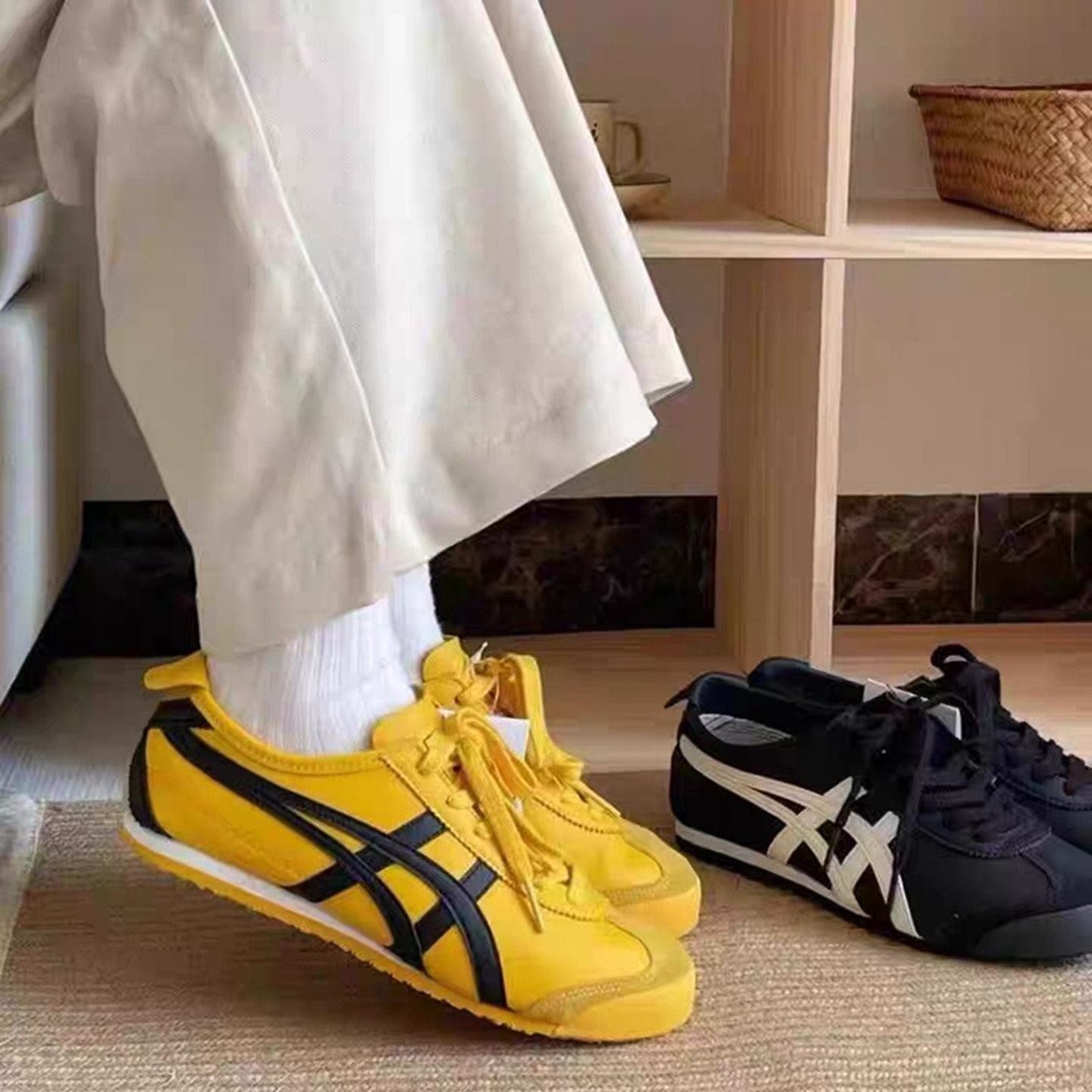 奥莱折扣店鬼冢同款真皮黄色德训鞋男女老虎鞋懒人阿甘鞋运动鞋垫