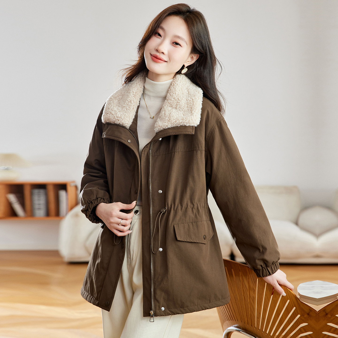 爆款加绒派克服棉衣女冬装新款小个子收腰显瘦时尚大毛领保暖外套