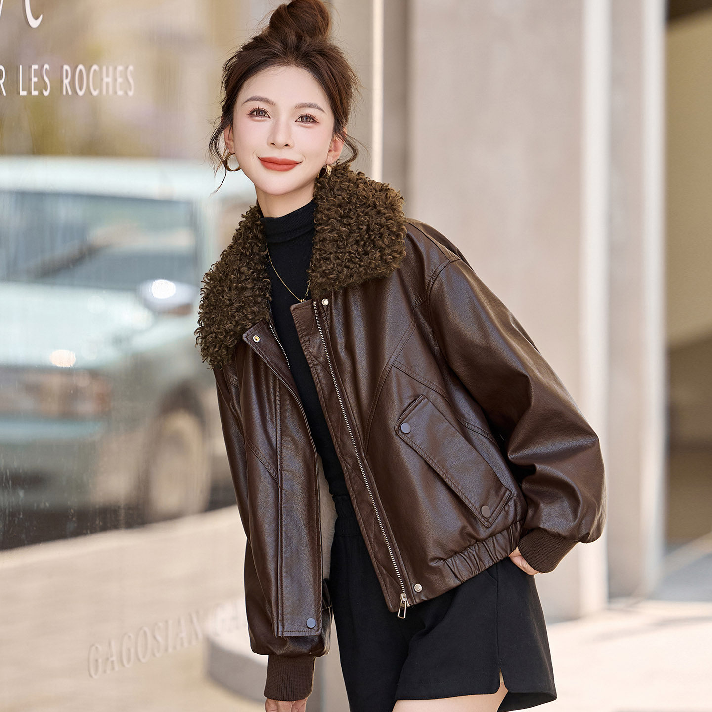 羊羔毛领短款加绒皮衣外套女秋冬新款小个子宽松百搭保暖夹克上衣,女装/女士精品,常规大码外套,淘宝优惠券,粉丝福利购,淘宝优惠卷
