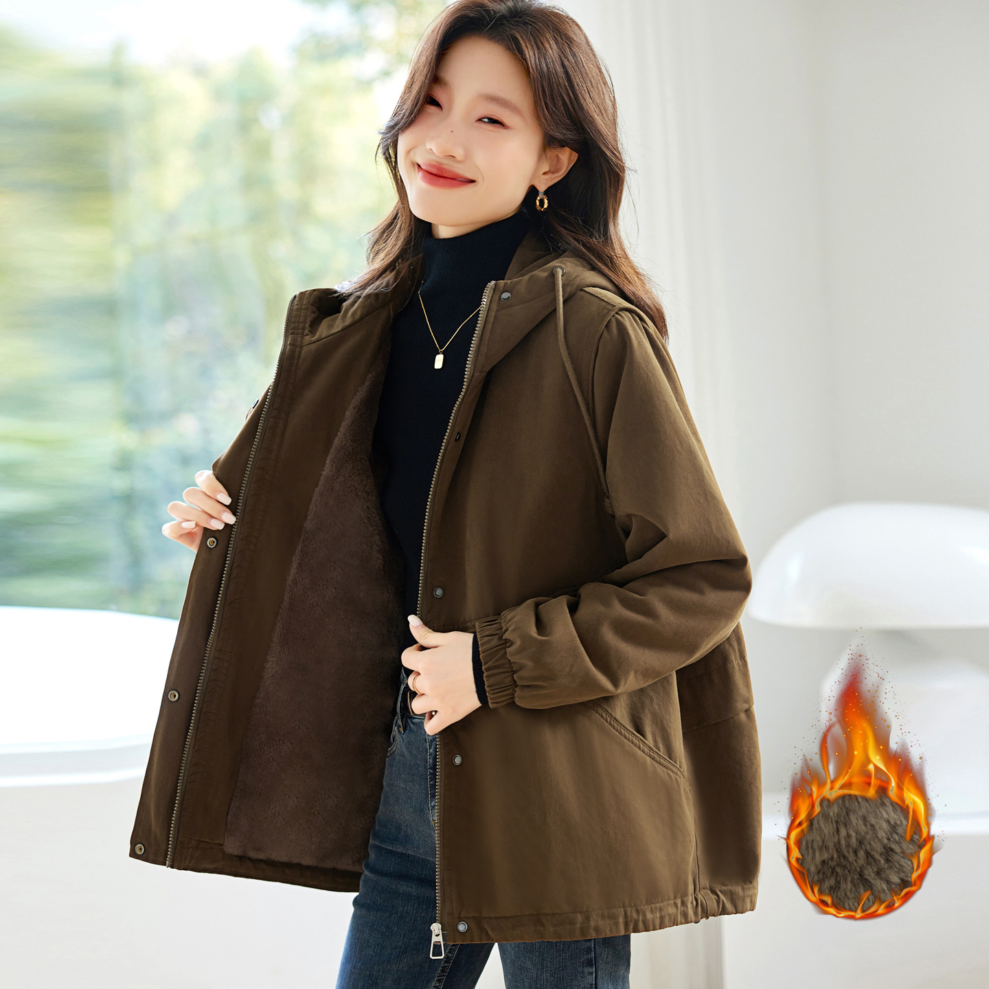 爆款加绒棉服女冬装新款胖MM大码宽松休闲冬季加厚保暖棉衣外套