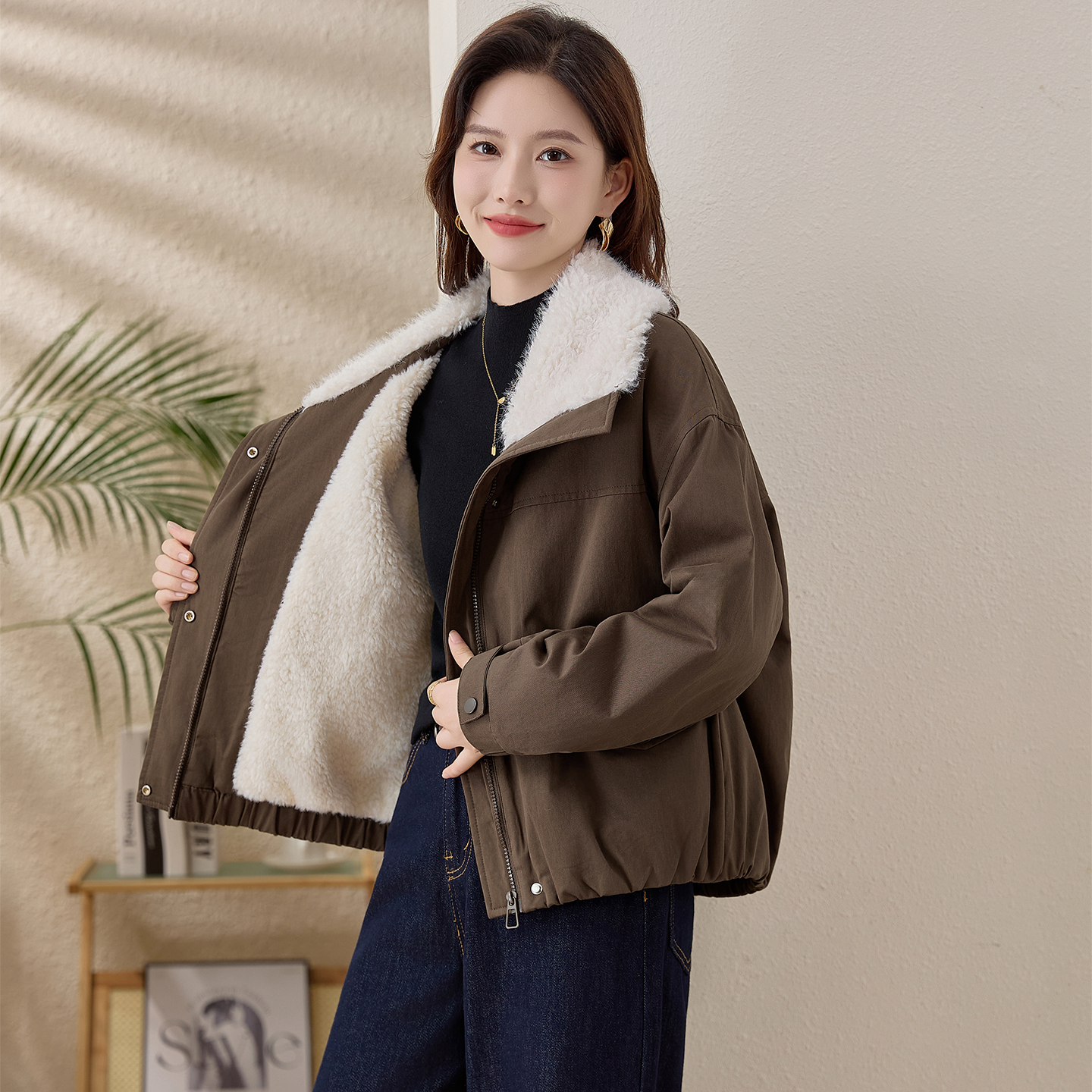 大码时尚加绒棉服女冬装新款胖MM韩版宽松显瘦加厚保暖棉袄外套