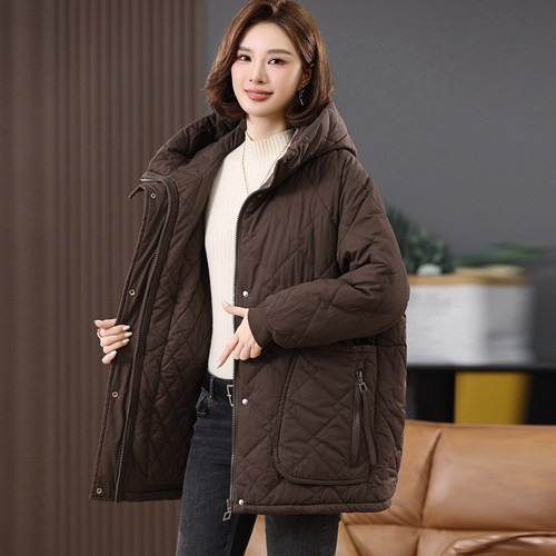 大码时尚中长款棉服女冬季新款胖妈妈韩版宽松显瘦加厚棉衣外套