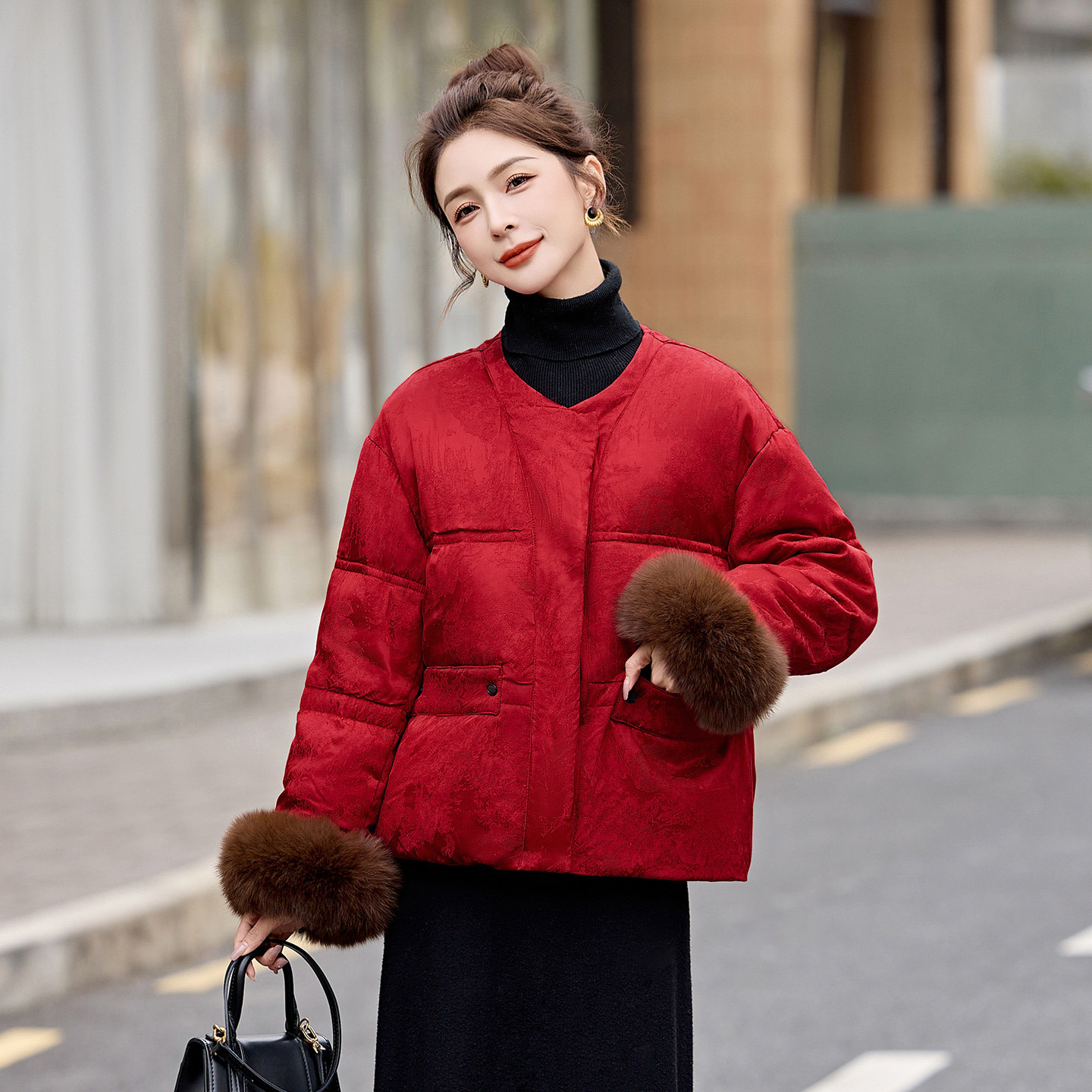 新中式本命年红色短款羽绒服女狐狸毛袖口加厚保暖国风白鸭绒外套,女装/女士精品,大码羽绒服,淘宝优惠券,粉丝福利购,淘宝优惠卷