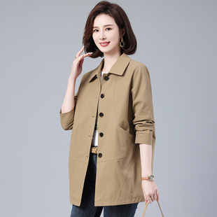 女装 妈妈装 胖mm中长款 新款 显瘦翻领上衣 风衣外套女2025春装 大码