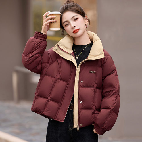 大码女装短款立领羽绒服女