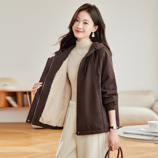 休闲时尚 年轻妈妈装 保暖派克服 休闲加厚加绒外套女秋冬新款 大码