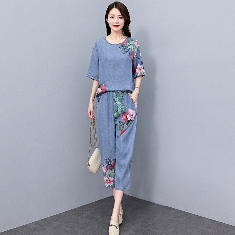 胖mm大码时尚套装女夏装新款宽松遮肉显瘦洋气减龄一整套两件套