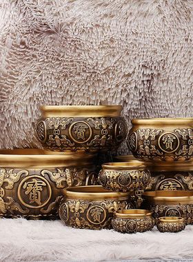 黄铜双鱼聚宝盆家居装饰摆件风水