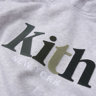 kith灰色经典 字母Logo字母标志套头连帽卫衣帽衫