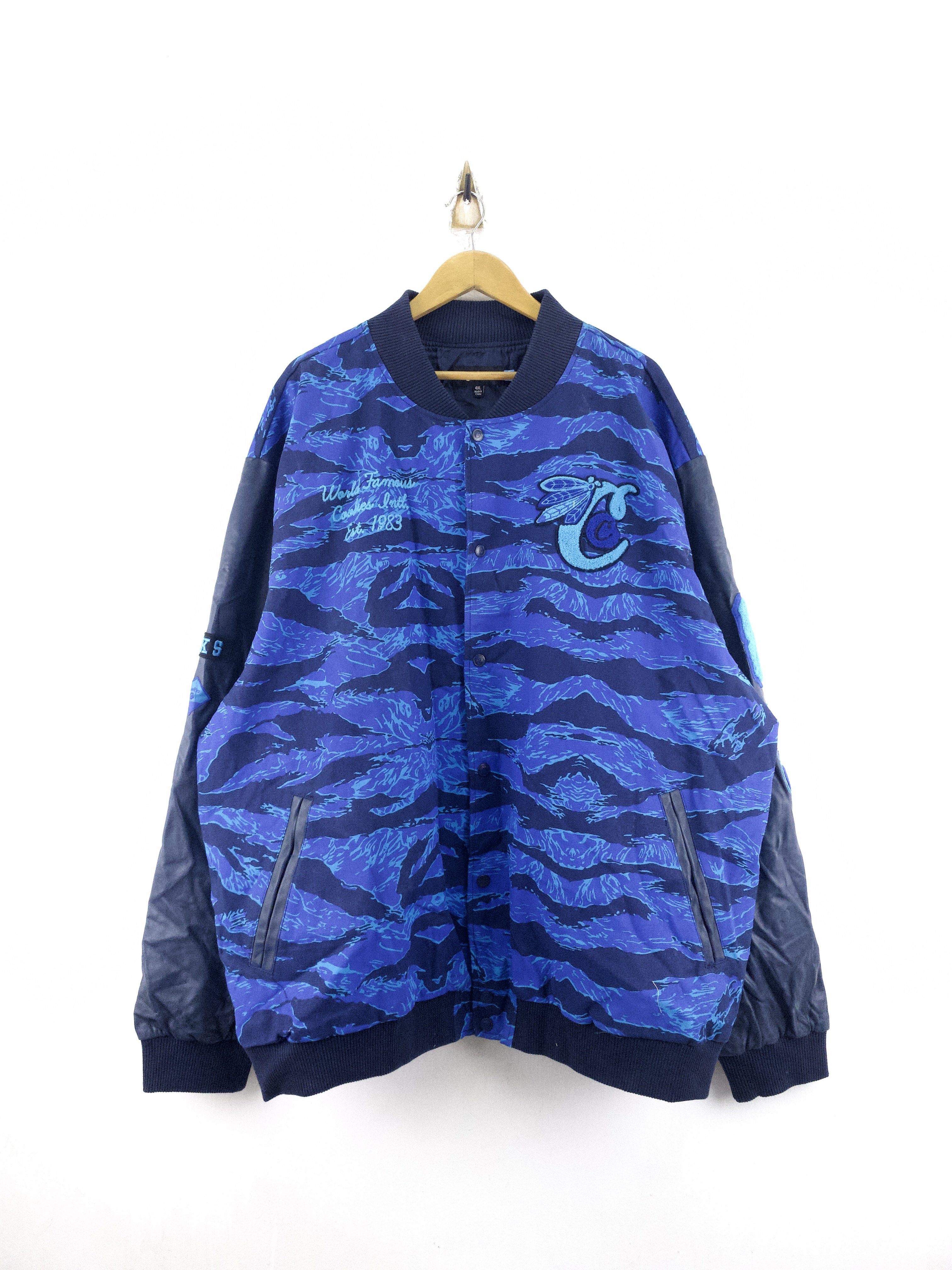 4XL码 cookies蓝色迷彩小蜜蜂真皮袖子棒球服外套