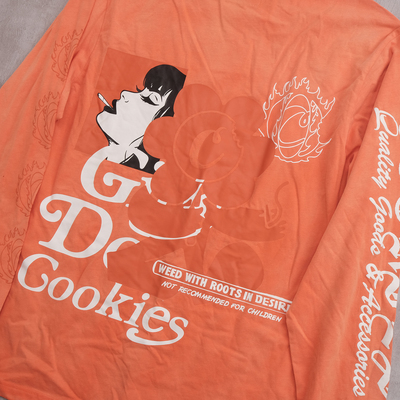 cookies桔色麒麟臂哥特字体经典标志宽松圆领长袖T恤