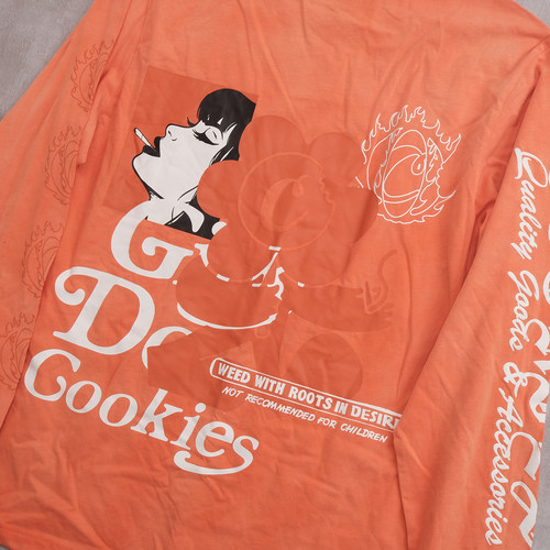 cookies桔色麒麟臂哥特字体经典标志宽松圆领长袖T恤