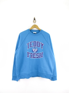 teddyfresh宝蓝色经典字母贴布标志男款套头圆领卫衣