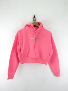 瑕疵xs码 teddy fresh 女款 荧光粉短款帽衫卫衣